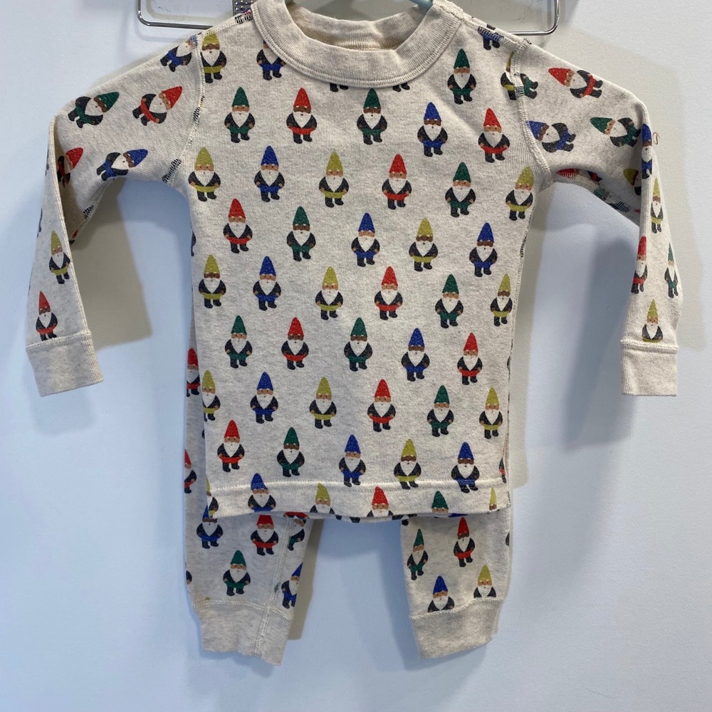 Hanna Andersson Pajama Set Unisex 3T Cream Gnome Print Organic Cotton Holiday
